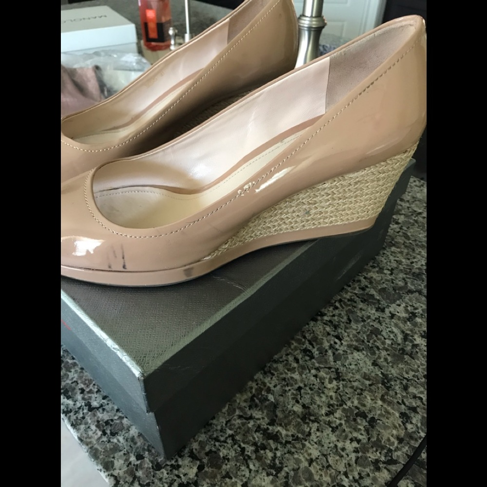 Prada patent leather low 3in heel wedge
